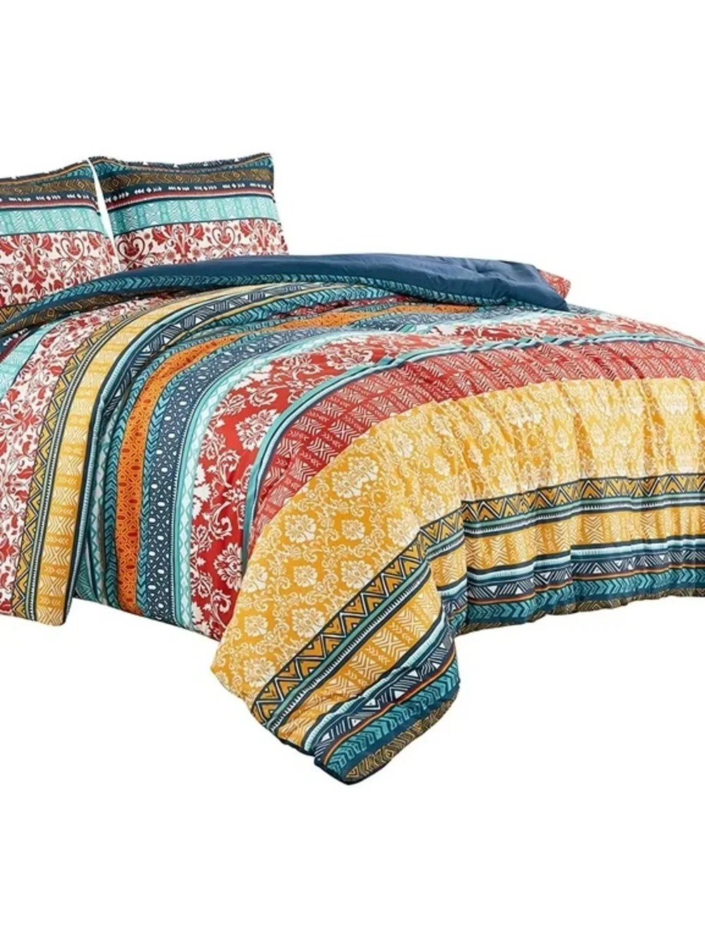 Bohemian Stripe Multi-Color Queen 3 piece Comforter Set